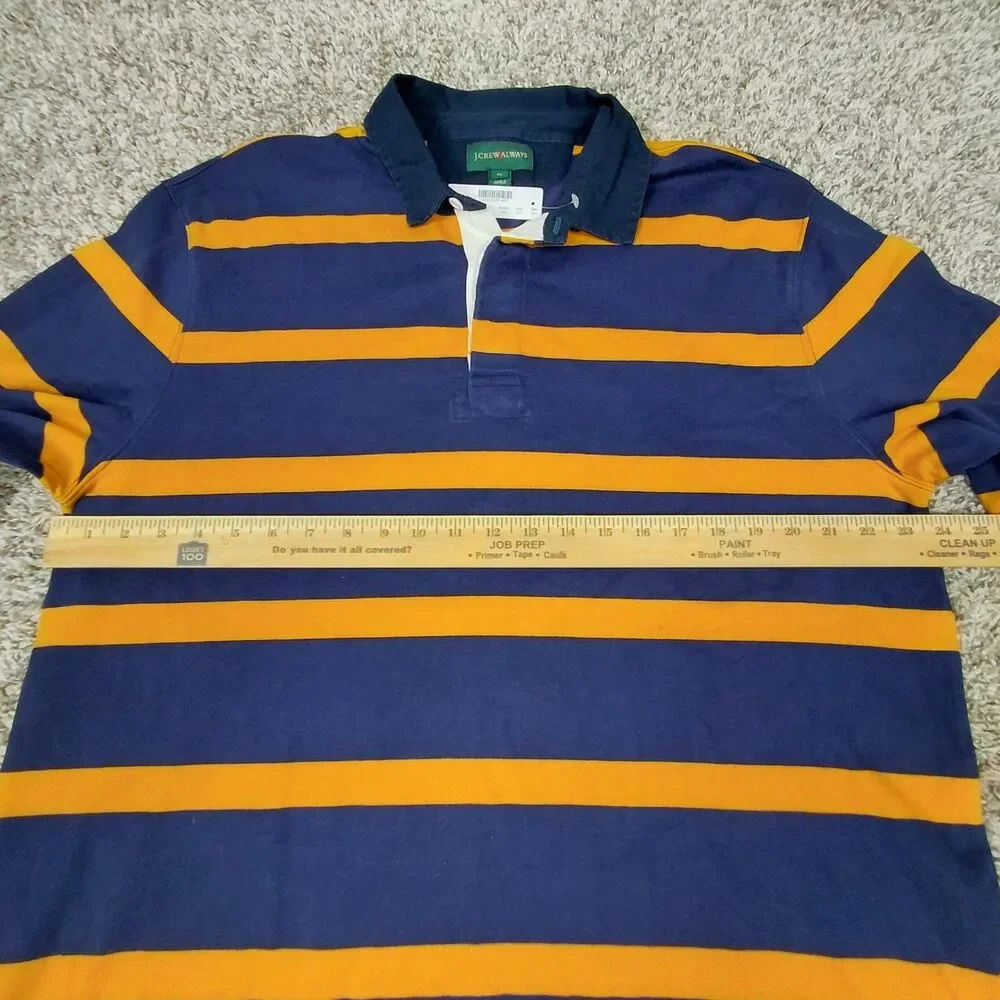 NEW J Crew Oarsman Rugby Shirt Mens XL Navy Orange Striped Long Sleeve Polo